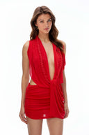 Arabella Red Halterneck Backless Mini Dress