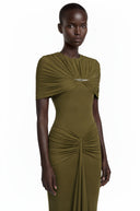 Tanais Green Pleated Cape Maxi Dress
