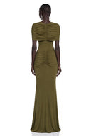 Tanais Green Pleated Cape Maxi Dress