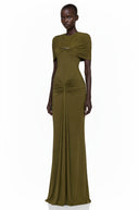 Tanais Green Pleated Cape Maxi Dress