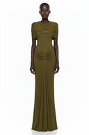 Tanais Green Pleated Cape Maxi Dress