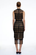 Elara Black Crochet High Neck Midi Dress With Fringe