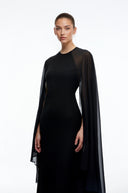 Primrose Black Solid Color Maxi Dress with Cape