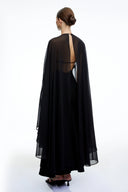 Primrose Black Solid Color Maxi Dress with Cape