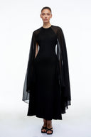 Primrose Black Solid Color Maxi Dress with Cape