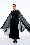 Primrose Black Solid Color Maxi Dress with Cape