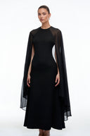 Primrose Black Solid Color Maxi Dress with Cape