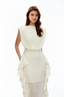 Mila Cream Floral Lace Ruffled Maxi Dress