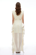Mila Cream Floral Lace Ruffled Maxi Dress