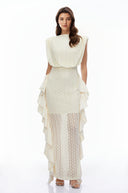 Mila Cream Floral Lace Ruffled Maxi Dress