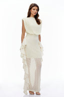 Mila Cream Floral Lace Ruffled Maxi Dress