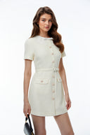 Marceline White Tweed Mini Dress with Bow