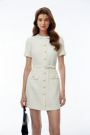 Marceline White Tweed Mini Dress with Bow