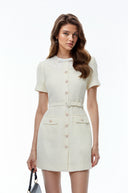Marceline White Tweed Mini Dress with Bow