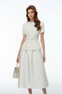 Marceline White Tweed Midi Dress with Bow