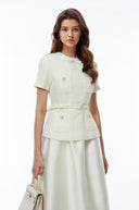 Marceline White Tweed Midi Dress with Bow