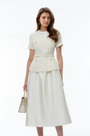 Marceline White Tweed Midi Dress with Bow