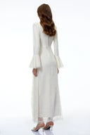 Paloma White Lace Ruched Maxi Dress with Flared Sleeves
