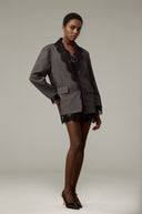Calantha grey lace-panel blazer