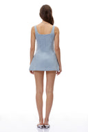 Odessa Blue Square Neck Mini Dress with Bow