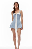 Odessa Blue Square Neck Mini Dress with Bow