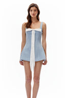 Odessa Blue Square Neck Mini Dress with Bow