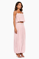 Naomi Pink Lace Trim Ruched Top & Trouser Set