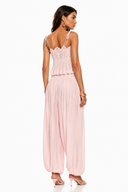 Naomi Pink Lace Trim Ruched Top & Trouser Set