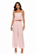 Naomi Pink Lace Trim Ruched Top & Trouser Set