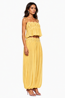 Naomi Yellow Lace Trim Ruched Top & Trouser Set