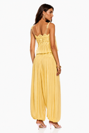 Naomi Yellow Lace Trim Ruched Top & Trouser Set