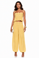 Naomi Yellow Lace Trim Ruched Top & Trouser Set