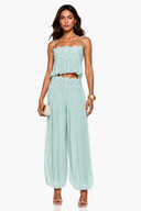 Naomi Mint Green Lace Trim Ruched Top & Trouser Set
