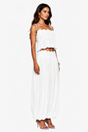 Naomi White Lace Trim Ruched Top & Trouser Set