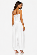 Naomi White Lace Trim Ruched Top & Trouser Set