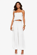 Naomi White Lace Trim Ruched Top & Trouser Set
