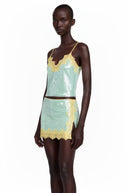 Zelda Green Sequin Top & Slit Skirt Set with Lace