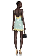 Zelda Green Sequin Top & Slit Skirt Set with Lace