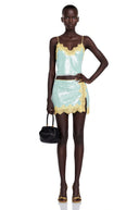 Zelda Green Sequin Top & Slit Skirt Set with Lace