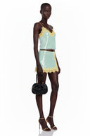 Zelda Green Sequin Top & Slit Skirt Set with Lace