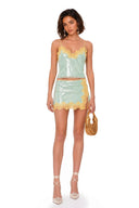 Zelda Green Sequin Top & Slit Skirt Set with Lace