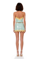 Zelda Green Sequin Top & Slit Skirt Set with Lace