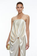 Francesca Champagne Satin Strapless Maxi Dress with Slit