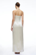 Francesca Champagne Satin Strapless Maxi Dress with Slit