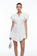 Véronique White Embroidered Mini Dress with Flutter Sleeves