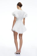 Véronique White Embroidered Mini Dress with Flutter Sleeves