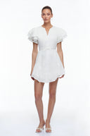 Véronique White Embroidered Mini Dress with Flutter Sleeves