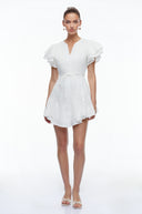 Véronique White Embroidered Mini Dress with Flutter Sleeves