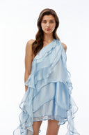 Séraphine Light Blue One Shoulder Tiered Mini Dress