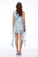 Séraphine Light Blue One Shoulder Tiered Mini Dress